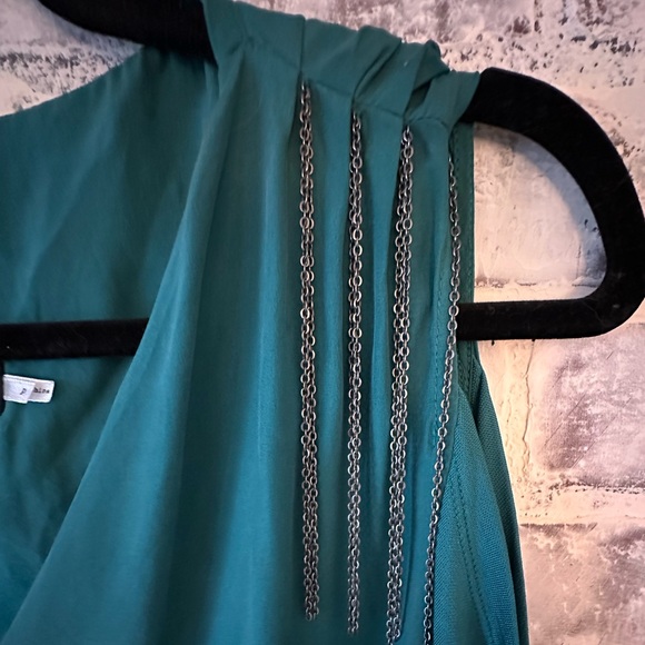 The Addison Story | Teal Green Cut Out Shoulder Silk Tunic - Picture 5 of 14